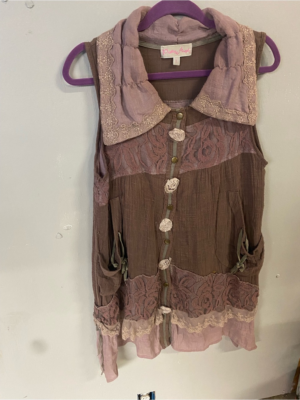 Pretty Angel Dusty Mauve Lace-Trim Layered Tunic cottagecore lagonlook